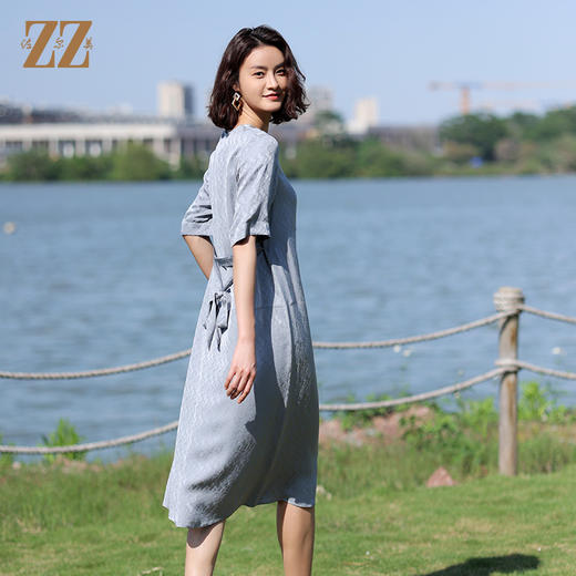 佐尔美2022夏季新款 100%桑蚕丝真丝提花和服绸连衣裙女E12LS28 商品图4