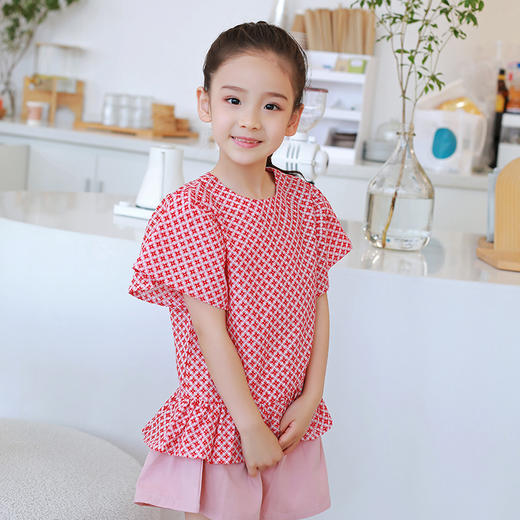 【设计师款蓬蓬袖】龙之涵荷叶摆蓬蓬袖短袖上衣  高支盐缩工艺 全棉 女童荷叶摆短袖上衣 商品图10