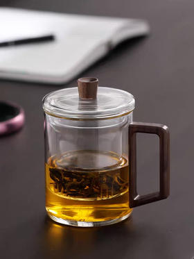 茶水分离玻璃花茶杯 个人专用杯子过滤 男女办公室木把泡茶杯带盖