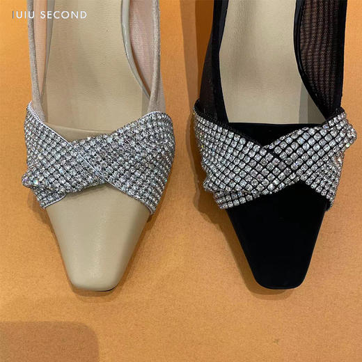 IUIU SECOND2022夏季新款水钻网面高跟鞋浅口单鞋 商品图5