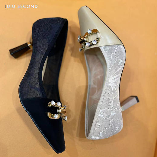 IUIU SECOND2022夏季新款网纱水钻高跟鞋浅口单鞋 商品图1