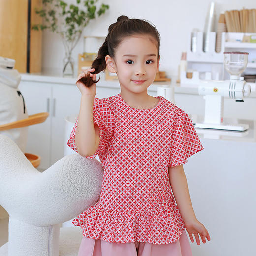 【设计师款蓬蓬袖】龙之涵荷叶摆蓬蓬袖短袖上衣  高支盐缩工艺 全棉 女童荷叶摆短袖上衣 商品图8