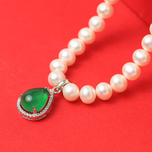 美裕 【雅韵】淡水珍珠花样项链 5.5-6.5mm白105589，间925银玛瑙吊坠 商品图3