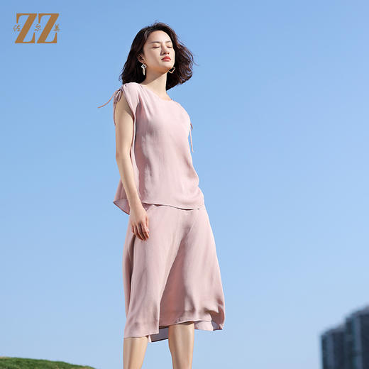 佐尔美夏季新款 桑蚕丝真丝无袖鬼绉衬衣女E12CS116 商品图4