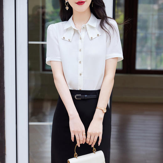 夏季短袖职业衬衫白色上衣职业装百搭通勤衬衣 商品图0