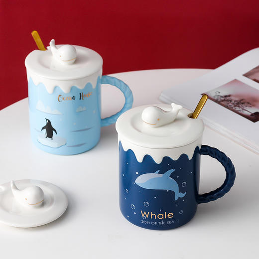 恒度马克杯鲸鱼HD-3109创意可爱小鲸鱼马克杯卡通陶瓷杯带盖勺杯子水杯牛奶杯学生情侣杯 商品图0
