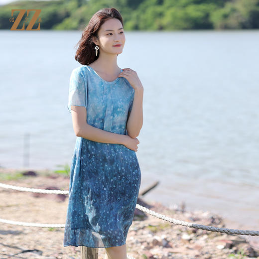 佐尔美2022夏季新款 桑蚕丝乔其真丝连衣裙女E12LS106 商品图3