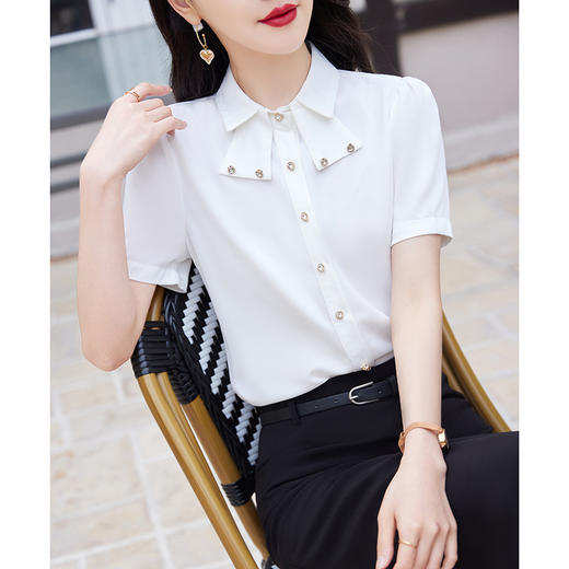 夏季短袖职业衬衫白色上衣职业装百搭通勤衬衣 商品图2