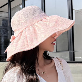 JC-I1-M1815（蕾丝蝴蝶结遮阳帽）女神蕾丝大沿帽子女夏天户外宽边遮阳帽系带蝴蝶结轻薄太阳帽