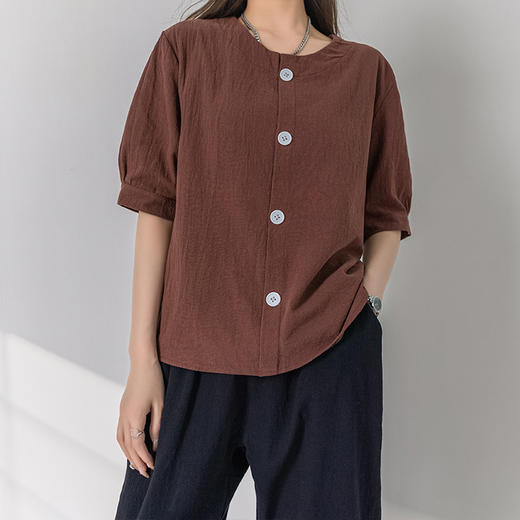 新款上衣女文艺复古棉麻风透气2022款宽松中国风短袖T恤女 商品图2