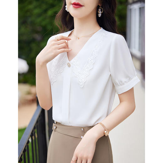 夏季新品时尚通勤优雅气质款短袖衬衫套裙 商品图2