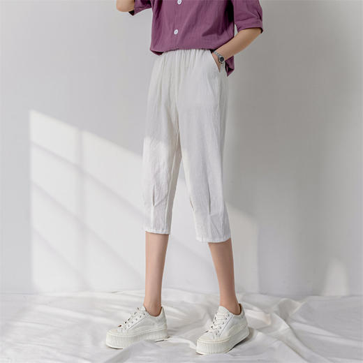 七分裤女夏2022款薄款透气夏款棉麻女裤中裤女潮流时尚休闲裤 商品图3
