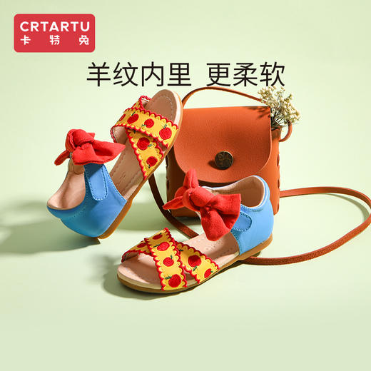 卡特兔女童凉鞋夏款露趾学生儿童蝴蝶结中大童公主鞋 商品图2