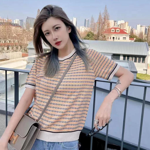 皮皮狗女式圆领提花短袖套衫2175220212 商品图0