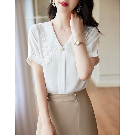 夏季新品时尚通勤优雅气质款短袖衬衫套裙 商品图0