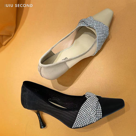 IUIU SECOND2022夏季新款水钻网面高跟鞋浅口单鞋 商品图1