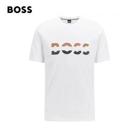 百货世界-HUGOBOSS雨果博斯男士2022春夏新款徽标图案印花棉质混纺T恤