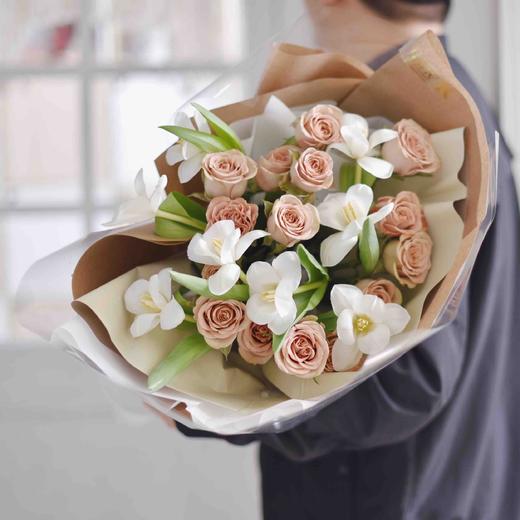 《咖啡时间》卡布奇诺郁金香粉色系韩式花束 商品图1