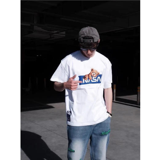 【限时折扣】NASA SOLAR联名款小熊印花棉质圆领短袖T （S-5XL）（白色/粉色/黑色/蓝色）（非质量问题不退不换） 商品图1