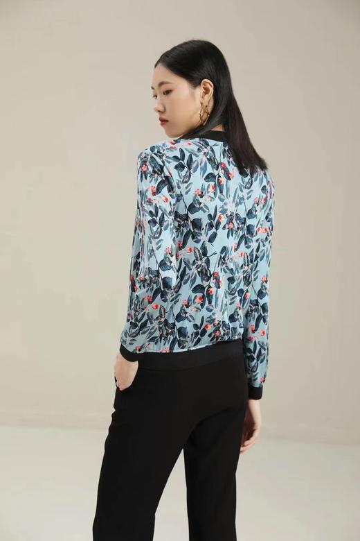 皮皮狗桑蚕丝棒球领罗纹印花拉链开衫2115222215 商品图1