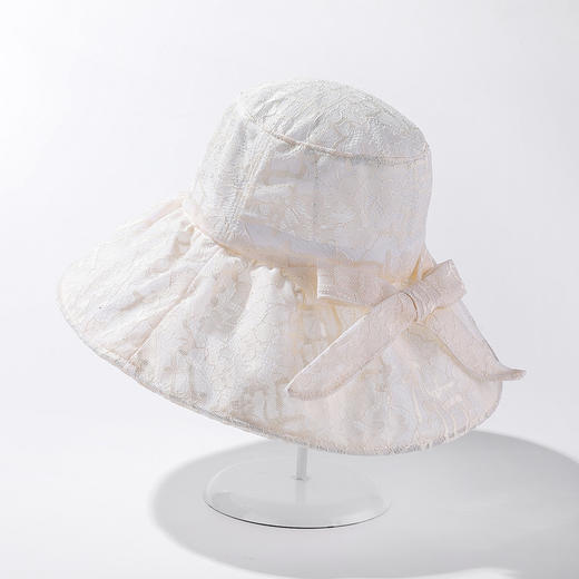 JC-I1-M1815（蕾丝蝴蝶结遮阳帽）女神蕾丝大沿帽子女夏天户外宽边遮阳帽系带蝴蝶结轻薄太阳帽 商品图6
