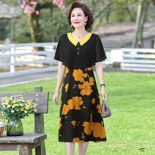 FW  838T雪纺连衣裙洋气大码夏装印花裙 商品图1