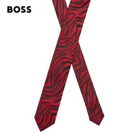百货世界-HUGOBOSS雨果博斯男士2022早春红色系列虎纹真丝领带