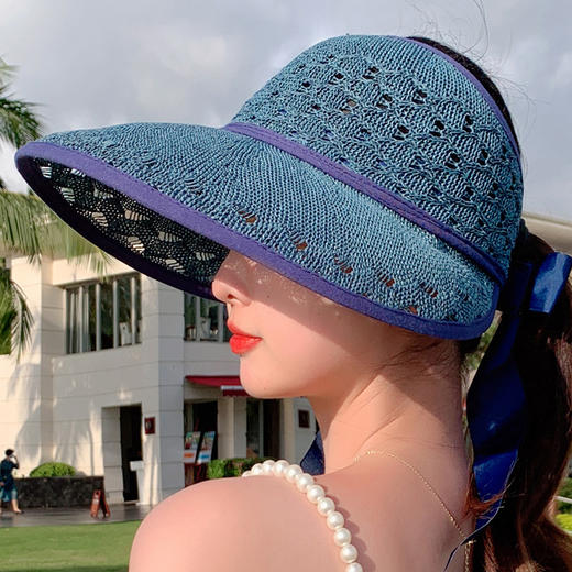 JC-F2-M1663（菱形洞洞空顶草帽）精品帽韩国女夏天新款透气菱形洞洞大沿空顶帽子休闲百搭沙滩帽 商品图2