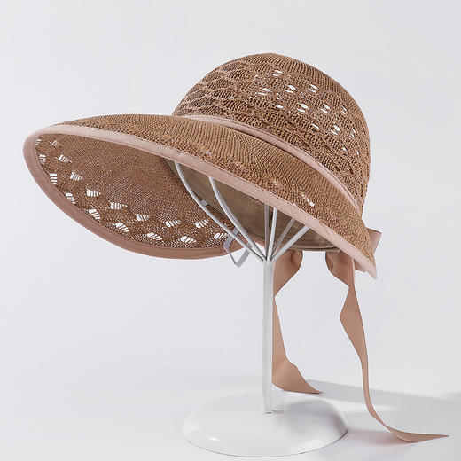 JC-F2-M1663（菱形洞洞空顶草帽）精品帽韩国女夏天新款透气菱形洞洞大沿空顶帽子休闲百搭沙滩帽 商品图4