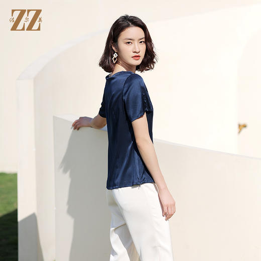 佐尔美2022夏季新款 桑蚕丝真丝纯色提花缎衬衫女E12CS89 商品图1