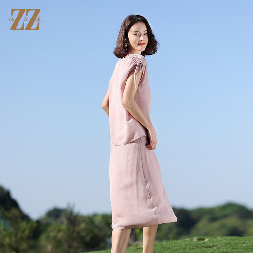 佐尔美夏季新款 桑蚕丝真丝无袖鬼绉衬衣女E12CS116 商品图2
