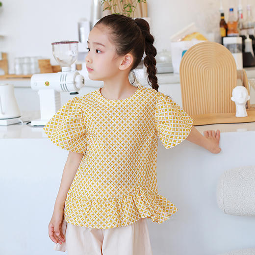 【设计师款蓬蓬袖】龙之涵荷叶摆蓬蓬袖短袖上衣  高支盐缩工艺 全棉 女童荷叶摆短袖上衣 商品图7