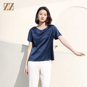 佐尔美2022夏季新款 桑蚕丝真丝纯色提花缎衬衫女E12CS89