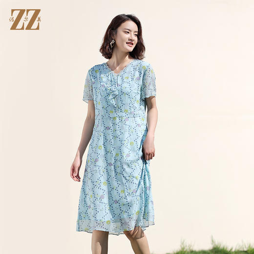 佐尔美夏季新款 桑蚕丝乔其真丝连衣裙女E12LS102 商品图3