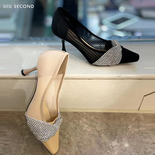 IUIU SECOND2022夏季新款水钻网面高跟鞋浅口单鞋 商品图2