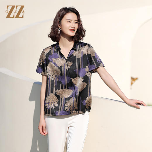 佐尔美夏季新款 桑蚕丝真丝提花缎衬衫女E12CS76 商品图1