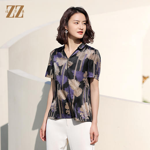佐尔美夏季新款 桑蚕丝真丝提花缎衬衫女E12CS76 商品图2