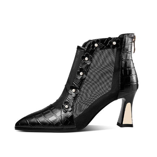 OLD-H2630aa新款时尚气质尖头水钻花朵粗跟镂空网纱凉靴 商品图6