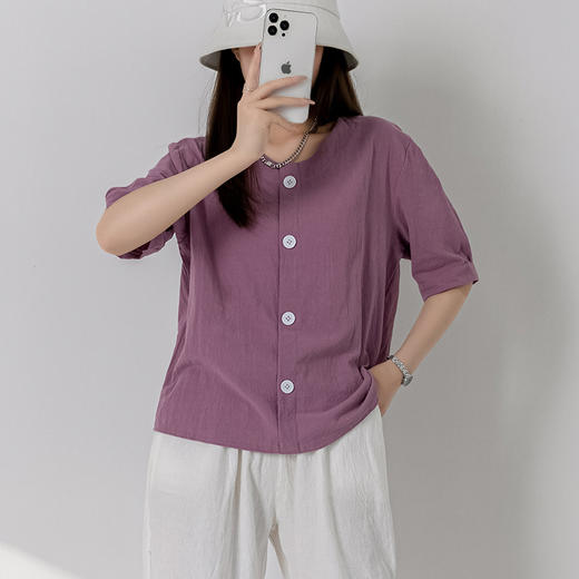 新款上衣女文艺复古棉麻风透气2022款宽松中国风短袖T恤女 商品图1