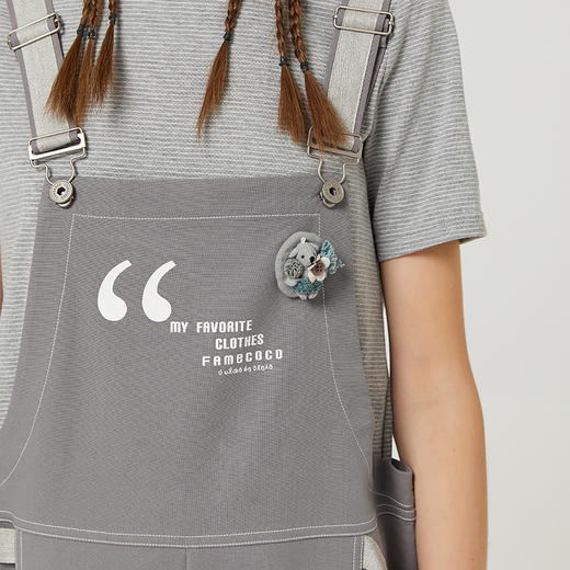 Famecoco范可儿减龄奶系背带裤夏季女时尚宽松工装直筒裤F223GF002 商品图1