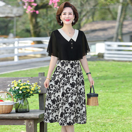 FW  838T雪纺连衣裙洋气大码夏装印花裙 商品图0