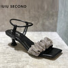 IUIU SECOND夏季新款方头中跟凉鞋水钻一字带凉鞋 商品缩略图5