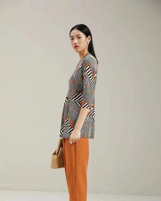 皮皮狗桑蚕丝立领中袖中长款套衫2115222313 商品图2