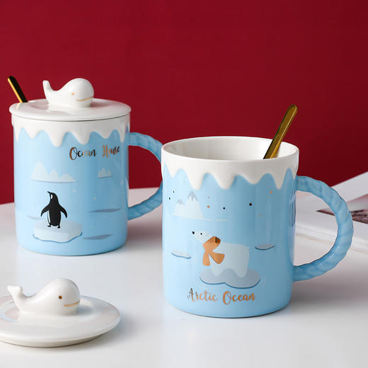 恒度马克杯鲸鱼HD-3109创意可爱小鲸鱼马克杯卡通陶瓷杯带盖勺杯子水杯牛奶杯学生情侣杯 商品图1