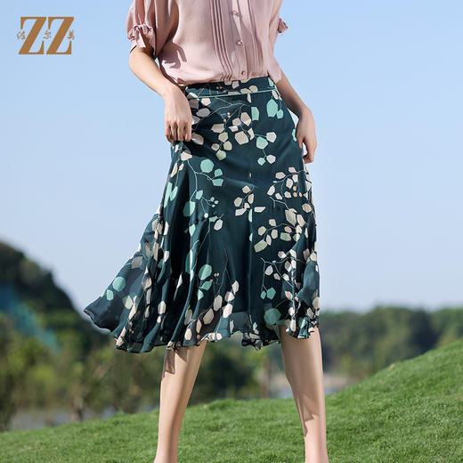 佐尔美2022夏季新款 桑蚕丝真丝乔其荷叶边短裙女 E12QS111 商品图1