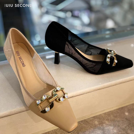 IUIU SECOND2022夏季新款网纱水钻高跟鞋浅口单鞋 商品图2