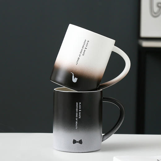 恒度马克杯欧式渐变杯HD-3149陶瓷杯带盖带勺办公室马克杯家用喝水杯子早餐杯男女茶杯情侣杯子 商品图4