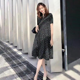 皮皮狗桑蚕丝翻领印花连衣裙2115220130