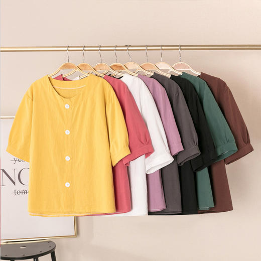 新款上衣女文艺复古棉麻风透气2022款宽松中国风短袖T恤女 商品图3