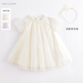 马克珍妮夏装新款 女童A版烫银点点网纱短袖连衣裙220972